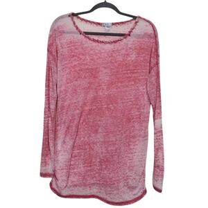 Isela Long Sleeve Knit Top Red White Sheer Womens Size M Lightweight Round Neck